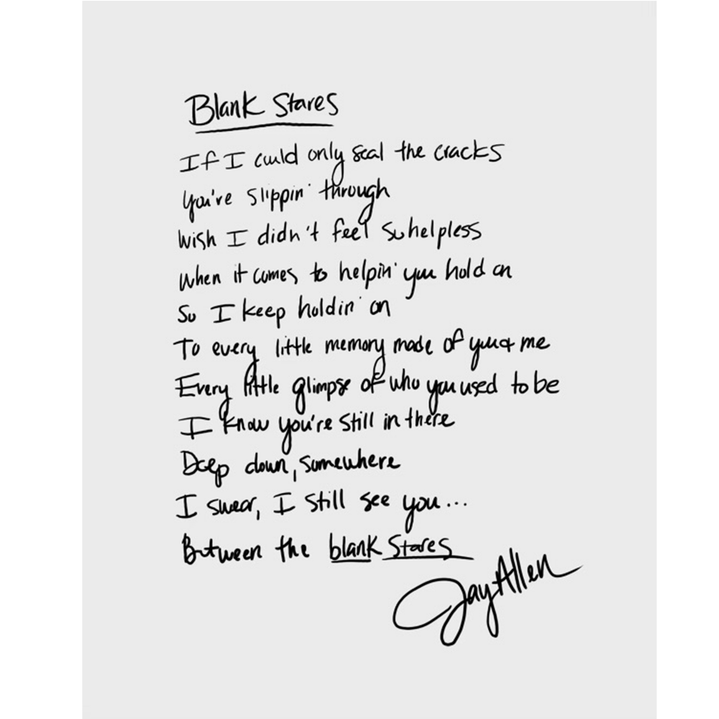 “Blank Stares" Lyric Art Print